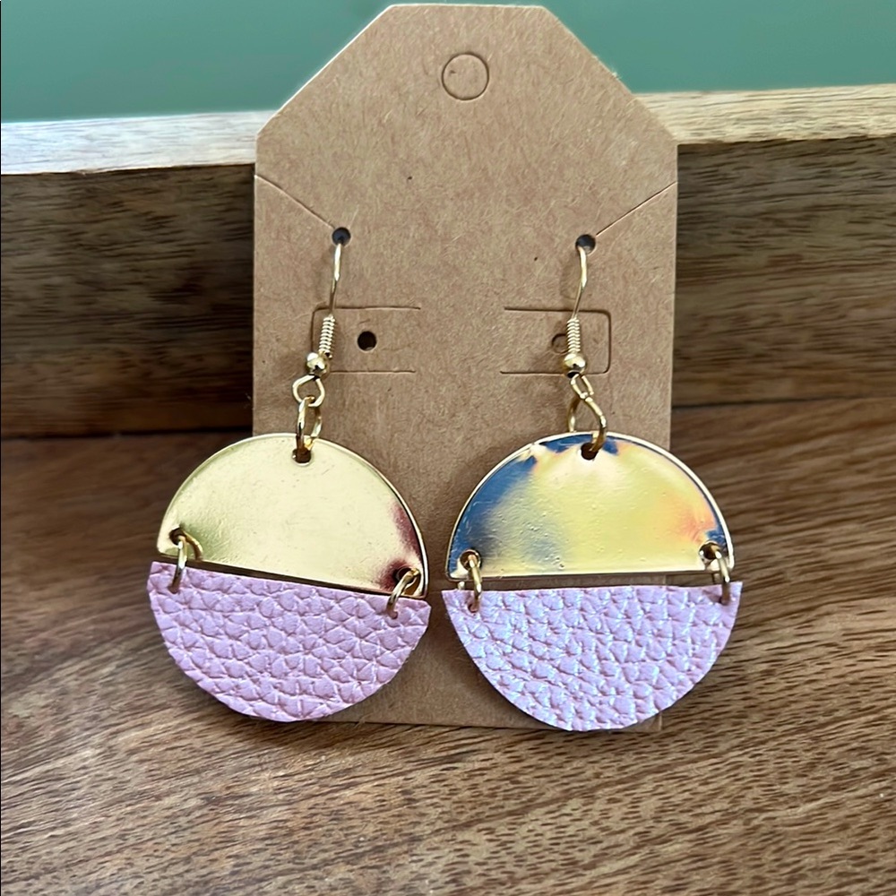 Handmade Pink Faux Leather Earrings